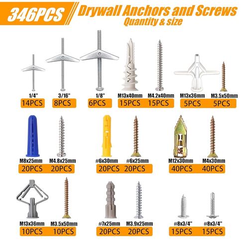 weideer 192Pcs Toggle Bolts 1/8" Heavy Duty Drywall Anchors and Screws Assortment Set Toggle Bolts and Wing Nut Kit with Nuts washers (48sets) in Saudi Arabia
