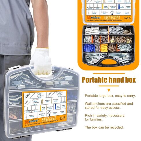 weideer 192Pcs Toggle Bolts 1/8" Heavy Duty Drywall Anchors and Screws Assortment Set Toggle Bolts and Wing Nut Kit with Nuts washers (48sets) in Saudi Arabia