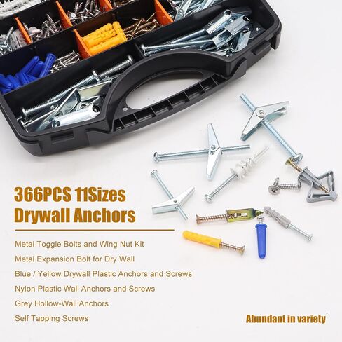 weideer 192Pcs Toggle Bolts 1/8" Heavy Duty Drywall Anchors and Screws Assortment Set Toggle Bolts and Wing Nut Kit with Nuts washers (48sets) in Saudi Arabia