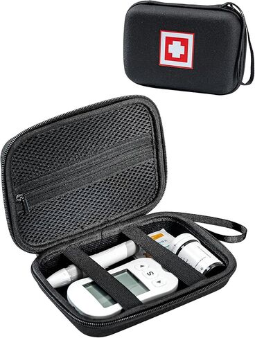 حقيبة مستلزمات مرضى السكري من Gealaek مع غلاف صلب، حقيبة حمل منظم لمرضى السكري، حقيبة تخزين محمولة لقياس الجلوكوز (أزرق) in Kuwait