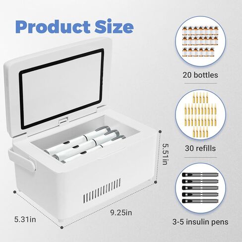 Electric Travel Insulin Cooler Case TSA Appoved, Mini Insulin Fridge Box, Portable Insulin Refrigerator, Rechargeable Diabetic Cooler Box, 2-18℃, Temperature Display, Built-in Battery (Large) in Kuwait