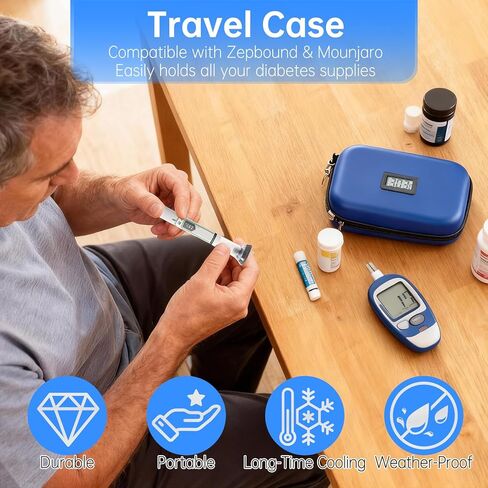 Cooler Travel Case Compatible with Zepbound and Mounjaro, Travel Cooler with Ice Pack, Temperature Display, Storage Pen and Other Supplies, Portable Bag for Trip and Daily (Blue) in Saudi Arabia