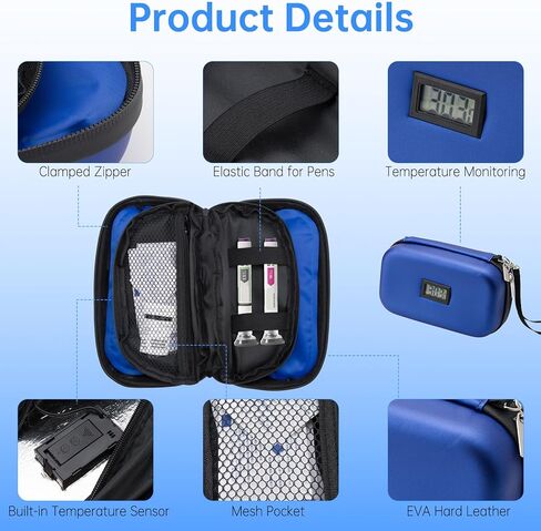 Cooler Travel Case Compatible with Zepbound and Mounjaro, Travel Cooler with Ice Pack, Temperature Display, Storage Pen and Other Supplies, Portable Bag for Trip and Daily (Blue) in Saudi Arabia