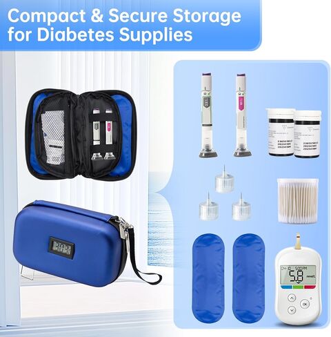Cooler Travel Case Compatible with Zepbound and Mounjaro, Travel Cooler with Ice Pack, Temperature Display, Storage Pen and Other Supplies, Portable Bag for Trip and Daily (Blue) in Saudi Arabia