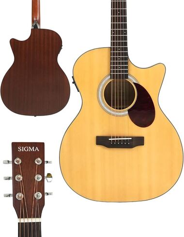 SIGMA 40" Acoustic Electric Guitar, OOO Cutaway, Name Brand EXP16 Strings, Solid Spruce Top, Satin Natural, Sapele/Mahogany Back & Sides, Right(OOOCE) in Saudi Arabia