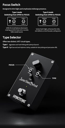 دواسة تعزيز HYNOTONE JunctionDrive JFET - تشويه طبيعي يشبه الأنبوب، بوابة ضوضاء مدمجة، أرضية منخفضة الضوضاء للغاية، محرك جيتار ديناميكي زائد وتعزيز نظيف in Kuwait
