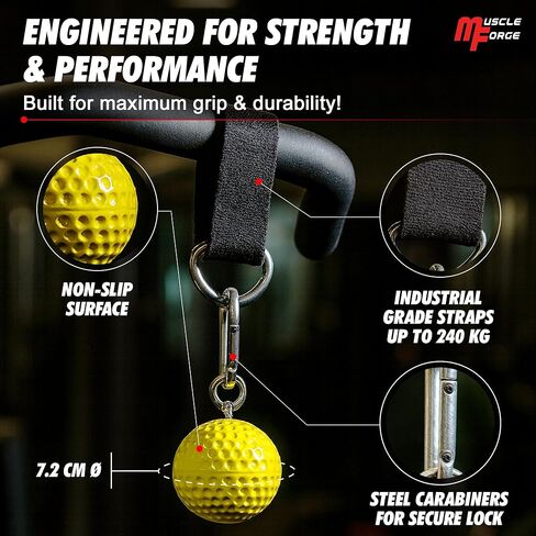 Pull Up Grips Ball – Enhance Grip Strength & Forearm Training – 2.8inch Non-Slip Surface Grip Balls – Includes Carabiners & Straps – Max Load 530lbs – Ideal for Climbing, Calisthenics in Kuwait