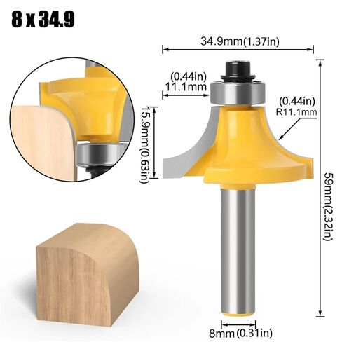 8mm Shank Corner Round Over Router Bit with Bearing for Wood Woodworking Tool Tungsten Carbide Milling Cutter 1-6pc(8X34.9mm) in Saudi Arabia