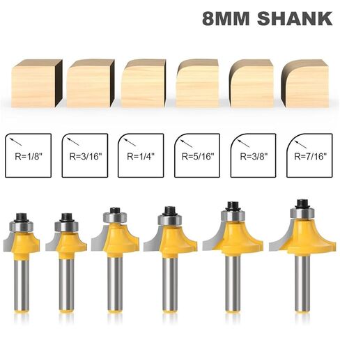 8mm Shank Corner Round Over Router Bit with Bearing for Wood Woodworking Tool Tungsten Carbide Milling Cutter 1-6pc(8X34.9mm) in Saudi Arabia