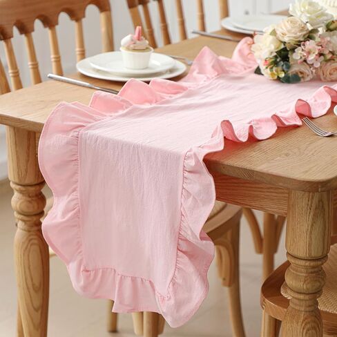White Ruffled Table Runner 72 Inches Long Rustic Cotton Tabletop Farmhouse Decor for Baby Shower Bride Shower Birthday Party Holiday Wedding (Solid Color) in Saudi Arabia