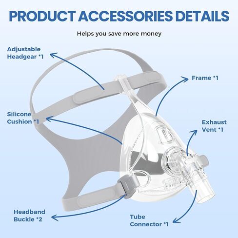 قناع CPAP للأنف من سلسلة TMS Comfort، قناع CPAP لكامل الوجه مع غطاء للرأس، تصميم مضاد للتسرب لأجهزة تنفس الفم، إطار ملائم مريح مع وسادة سيليكون متقدمة، مستلزمات CPAP ذات قيمة رائعة in Saudi Arabia