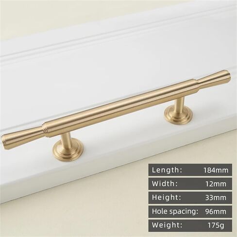 Solid Brass Gold T-Handle Kitchen Cabinet Drawer Long Handle 1Pcs(18-L-184mm-96mm) in Saudi Arabia