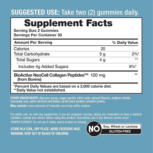 NeoCell Collagen Peptides Gummies | 60 Count | Types I & III | Advanced Formula Supplement | for Women and Men in Kuwait