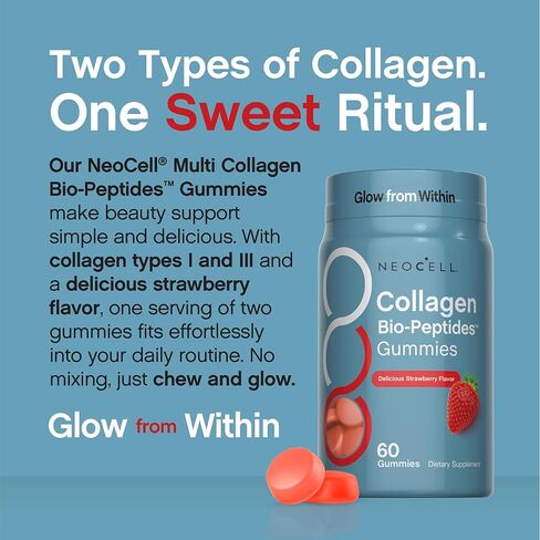 NeoCell Collagen Peptides Gummies | 60 Count | Types I & III | Advanced Formula Supplement | for Women and Men in Kuwait