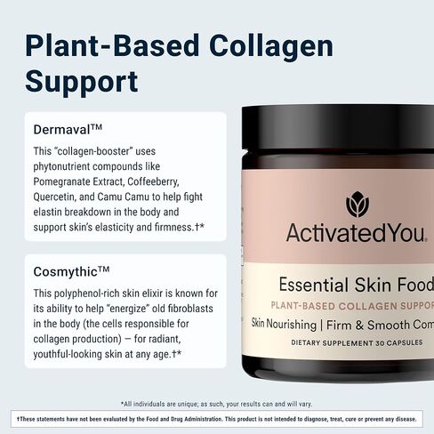 ACTIVATEDYOU Essential Skin Food, Advanced Skincare Collagen Elastin Support Supplement for Aging Skin, Helps Improve Appearance of Face Texture, Sagging w/Dermaval, Vitamin C (30 Count (Pack of 3)) in Saudi Arabia