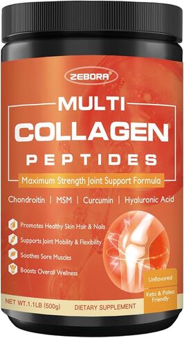 ZEBORA Multi-Collagen-Peptides-Powder for Joint Recovery with MSM & CS - 50 Servings of Hydrolyzed Collagen for Women Men - Type I II III V X Collagen for Skin Hair Nail & Joint Support, Keto Friendly in Saudi Arabia