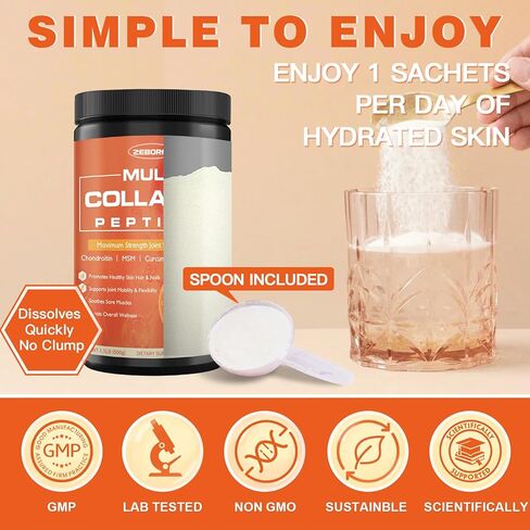 ZEBORA Multi-Collagen-Peptides-Powder for Joint Recovery with MSM & CS - 50 Servings of Hydrolyzed Collagen for Women Men - Type I II III V X Collagen for Skin Hair Nail & Joint Support, Keto Friendly in Saudi Arabia