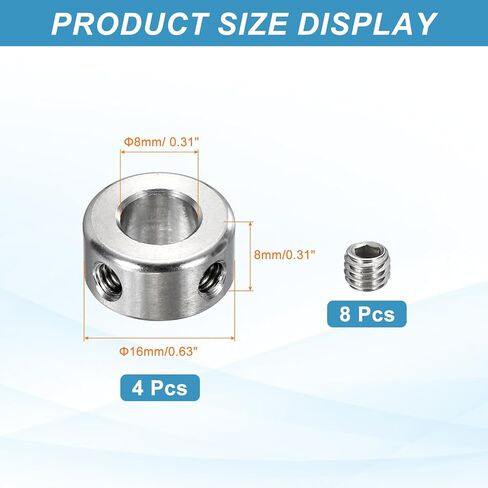 MECCANIXITY 4pcs Stainless Steel Shaft Collar, 8mm(5/16") ID 16mm(5/8") OD 8mm(5/16") Thickness Dual Hole Bore Shaft Locking Collars for Gearbox Assemblies, Machine Tools in Saudi Arabia