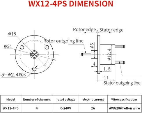 WX12-4PS 4-Way 2A القطر الخارجي 12.4 مللي متر موصل الدائرة الدوارة غطاء من نوع حلقة الانزلاق الدائري 4-Way محرك كهربائي صغير حلقة الانزلاق in Saudi Arabia