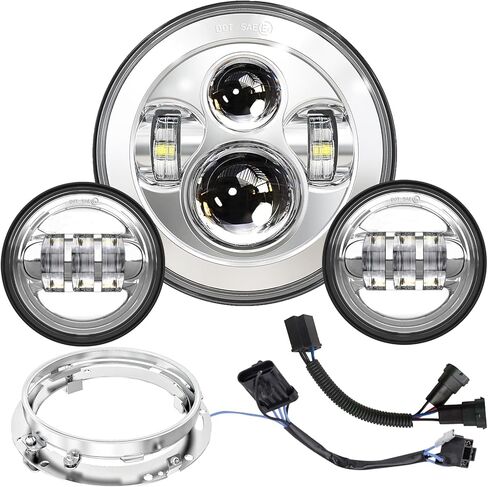 حلقة مصباح مستدير 7 بوصة متوافقة مع هارلي ديفيدسون سويتشات ، رود كينج ، شارع انزلاق ، Electra Glide Bracket Bracket Chrome in Kuwait