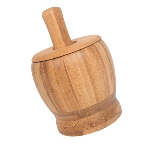 Ciieeo Handmade Garlic Smasher Large Capacity Bowl Bamboo Mortar Pestle for Food Garlic Squeezer Masher in Saudi Arabia