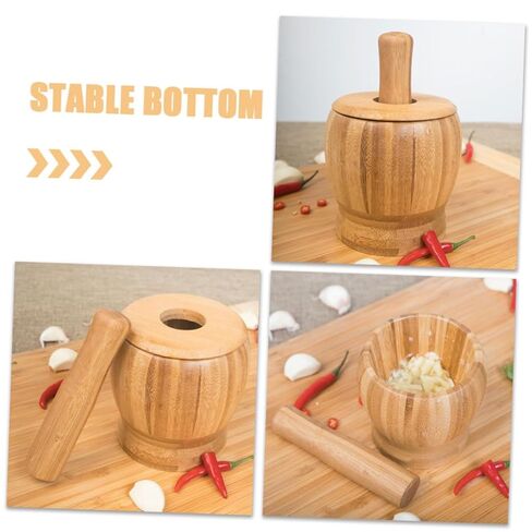 Ciieeo Handmade Garlic Smasher Large Capacity Bowl Bamboo Mortar Pestle for Food Garlic Squeezer Masher in Saudi Arabia