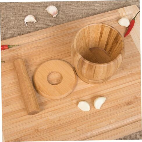 Ciieeo Handmade Garlic Smasher Large Capacity Bowl Bamboo Mortar Pestle for Food Garlic Squeezer Masher in Saudi Arabia