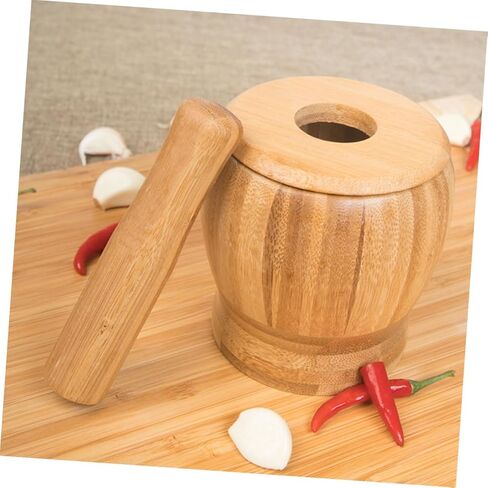 Ciieeo Handmade Garlic Smasher Large Capacity Bowl Bamboo Mortar Pestle for Food Garlic Squeezer Masher in Saudi Arabia