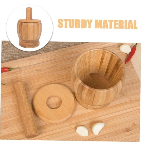 Ciieeo Handmade Garlic Smasher Large Capacity Bowl Bamboo Mortar Pestle for Food Garlic Squeezer Masher in Saudi Arabia