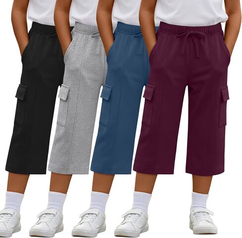Oakgarden 4 Pack Boys Cargo Capri Pants Kids Baggy Straight Leg 3/4 Sweatpants Teen Summer Casual Below Knee Pant with Pocket in Saudi Arabia