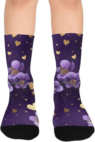 Lavender Gold Hearts Hiking Socks - Toddler Boys & Girls Warm Thick Thermal Winter Crew Socks for School, Daily Wear & Outdoor Activities in Kuwait