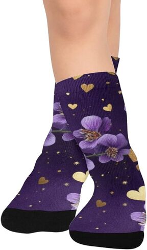Lavender Gold Hearts Hiking Socks - Toddler Boys & Girls Warm Thick Thermal Winter Crew Socks for School, Daily Wear & Outdoor Activities in Kuwait