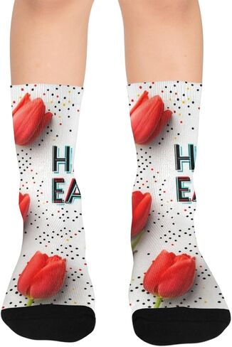 Retro Tulip Motif Hiking Socks - Toddler Boys & Girls Warm Thick Thermal Winter Crew Socks for School, Daily Wear & Outdoor Activities in Saudi Arabia