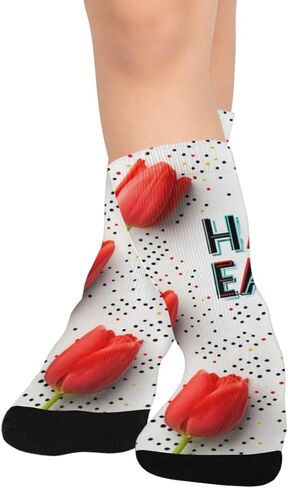 Retro Tulip Motif Hiking Socks - Toddler Boys & Girls Warm Thick Thermal Winter Crew Socks for School, Daily Wear & Outdoor Activities in Saudi Arabia