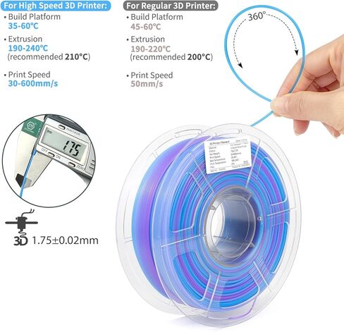 iSANMATE خيط PLA الشفاف السريع 1.75 مم، متعدد الألوان قوس قزح PLA، دقة الأبعاد ±0.02 مم، 1 كجم بكرة - أزرق أرجواني in Kuwait