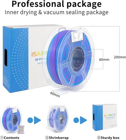 iSANMATE خيط PLA الشفاف السريع 1.75 مم، متعدد الألوان قوس قزح PLA، دقة الأبعاد ±0.02 مم، 1 كجم بكرة - أزرق أرجواني in Kuwait