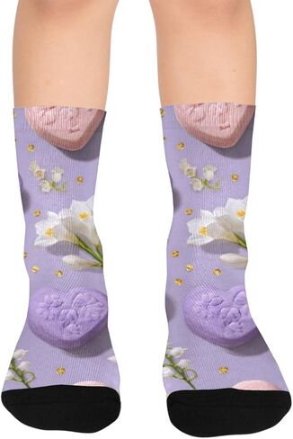 Lavender Love Motif Hiking Socks - Toddler Boys & Girls Warm Thick Thermal Winter Crew Socks for School, Daily Wear & Outdoor Activities in Saudi Arabia