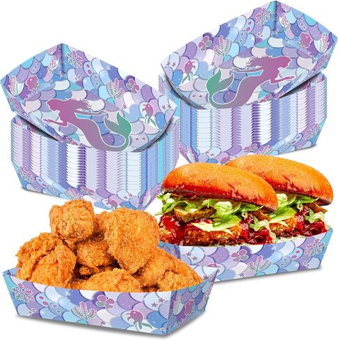 No Folding Required 50 Pack 2 Lb Mermaid Paper Food Trays Mermaid Plates Birthday Party Supplies Cartoon Themed Nacho Trays Paperboard Mermaid Hot Dog in Saudi Arabia