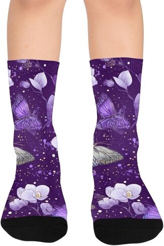 جوارب أرجوانية على شكل فراشات بلوم آرت للمشي لمسافات طويلة - جوارب شتوية حرارية سميكة دافئة للأولاد والبنات للمدرسة، والارتداء اليومي والأنشطة الخارجية in Kuwait