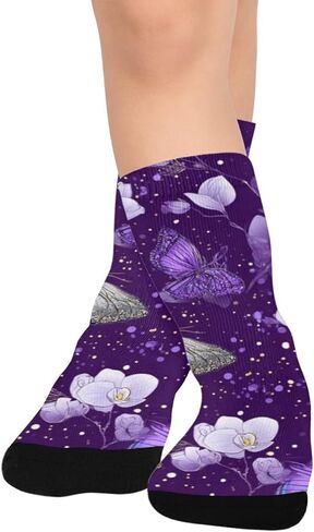 جوارب أرجوانية على شكل فراشات بلوم آرت للمشي لمسافات طويلة - جوارب شتوية حرارية سميكة دافئة للأولاد والبنات للمدرسة، والارتداء اليومي والأنشطة الخارجية in Kuwait