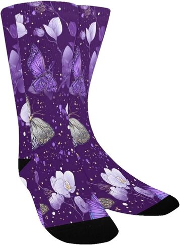 جوارب أرجوانية على شكل فراشات بلوم آرت للمشي لمسافات طويلة - جوارب شتوية حرارية سميكة دافئة للأولاد والبنات للمدرسة، والارتداء اليومي والأنشطة الخارجية in Kuwait