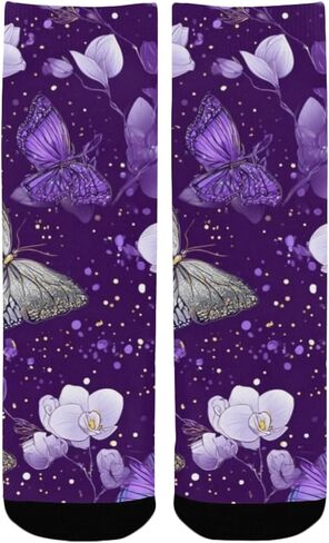 جوارب أرجوانية على شكل فراشات بلوم آرت للمشي لمسافات طويلة - جوارب شتوية حرارية سميكة دافئة للأولاد والبنات للمدرسة، والارتداء اليومي والأنشطة الخارجية in Kuwait