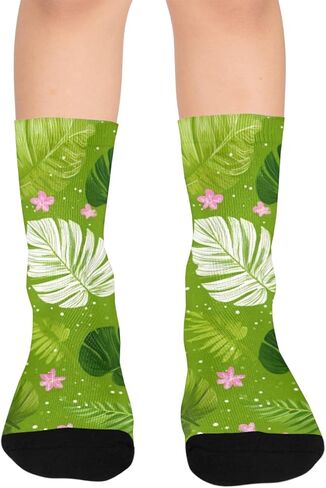 Jungle Floral Motif Hiking Socks - Toddler Boys & Girls Warm Thick Thermal Winter Crew Socks for School, Daily Wear & Outdoor Activities in Saudi Arabia
