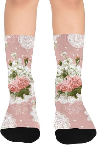 جوارب للتنزه سيرًا على الأقدام من الدانتيل الربيعي والورود الوردية - جوارب شتوية حرارية سميكة دافئة للأطفال الصغار للأولاد والبنات للمدرسة، والارتداء اليومي والأنشطة الخارجية in Kuwait