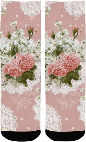 جوارب للتنزه سيرًا على الأقدام من الدانتيل الربيعي والورود الوردية - جوارب شتوية حرارية سميكة دافئة للأطفال الصغار للأولاد والبنات للمدرسة، والارتداء اليومي والأنشطة الخارجية in Kuwait