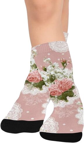 جوارب للتنزه سيرًا على الأقدام من الدانتيل الربيعي والورود الوردية - جوارب شتوية حرارية سميكة دافئة للأطفال الصغار للأولاد والبنات للمدرسة، والارتداء اليومي والأنشطة الخارجية in Kuwait