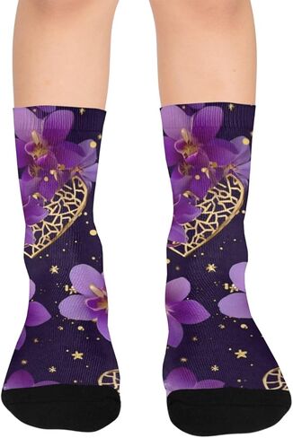 Starry Purple Bloom Flowers Hiking Socks - Toddler Boys & Girls Warm Thick Thermal Winter Crew Socks for School, Daily Wear & Outdoor Activities in Saudi Arabia