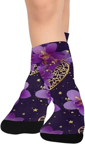 Starry Purple Bloom Flowers Hiking Socks - Toddler Boys & Girls Warm Thick Thermal Winter Crew Socks for School, Daily Wear & Outdoor Activities in Saudi Arabia
