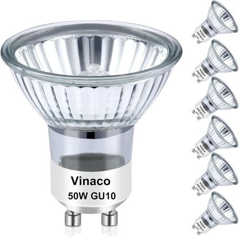 Vinaco Halogen GU10+C 120V 50W Long Lasting, Candle Warmer lamp Bulb 50 watt Warm White 2800K, Dimmable 50watt MR16 with Glass Cover for Track Lighting, Range Hood, Pack of 6 in Kuwait