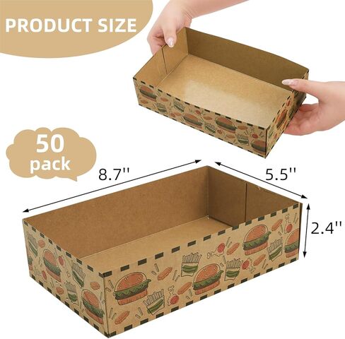 Cididu 50 Pack Kraft Paper Food Tray, Cute Movie Night Snack Tray, Disposable 4 Corner Pop Up Food Container, 350g Thick Cardboard Greaseproof Foldable Brown Stadium Trays for Fast Food Theaters Party in Saudi Arabia